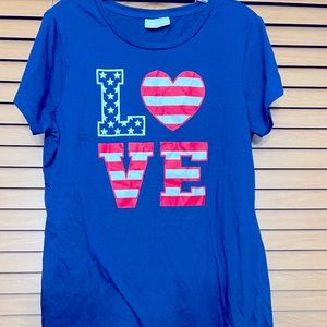 Bobbie Brooks ladies LOVE AMERICAN FLAG WOMEN'S TSHIRT navy blue XL